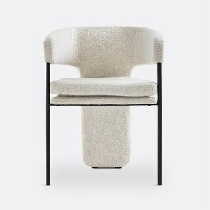 Sedia da Pranzo in Tessuto Bouclé Stile Nordico con Braccioli a Botte e Schienale Imbottito Gambe in Metallo per Soggiorno - Product Image 4