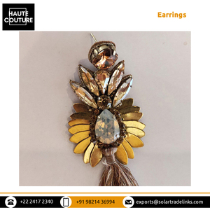 Nuevo diseñador hecho a mano para mujer, ropa de fiesta, diseño Floral, borlas de hilo de hoja dorada, pendientes largos de 9 cm - Product Image 5