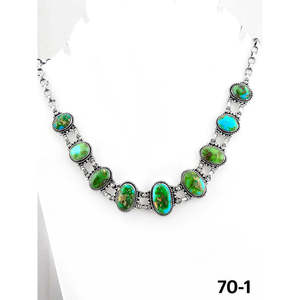 Collier artisanal du Sud-Ouest en turquoise du Sonora et argent sterling avec technologie d'incrustation à serti clos - Product Image 2