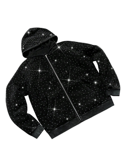 เสื้อฮู้ดดี้ขนแกะปักลายคริสตัลแบบซิปสำหรับฤดูหนาว  ดีไซน์วิบวับ  แบบยูนิเซ็กซ์  รับผลิตตามแบบ ODM  ผ้าฟลีซระบายอากาศได้ดี  ล้างสีแบบแอซิดวอช - Product Image 3