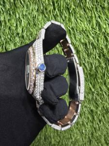 Montre automatique mécanique de haute qualité, fabriquée à la main, avec diamants en moissanite VVS, sertie de diamants, pour homme et femme, en acier inoxydable de luxe - Product Image 3