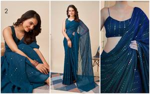 2023 Nieuwste Collectie Indiase Bruiloftskleding Designer Georgette <span class=keywords><strong>Saree</strong></span> Met Designer Borduurblouse Voor Meisjes Feest Trendy Sari