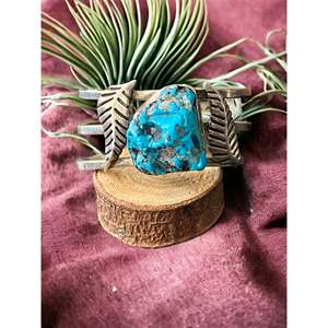 Vintage Kingman Turquoise & Sterling Silver Nugget Fashion <b>Cuff</b> Bracelet - Product Image 1