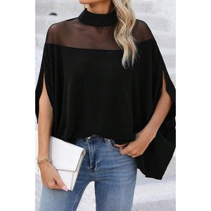 Blusa de Cuello Alto para Mujer con Detalles de Tul y Corte Amplio, Laterales Abiertos, 35556 - Negro - Product Image 1