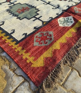 Alfombra Kilim de yute de lana hecha a mano, alfombra Kilim multicolor, Alfombra de yute de lana, alfombra Kilim Vintage, Kilim tradicional indio Dhurrie 8x10 - Product Image 1
