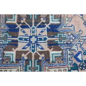 Tapis turc 2,3 x 2,6 pieds, petit tapis vintage, tapis persan en laine bleu et marron - Product Image 5