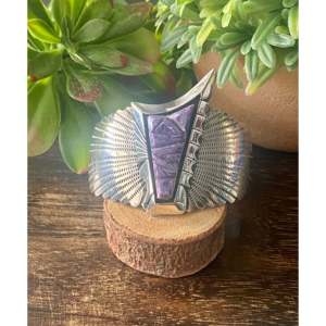 Vintage Southwest Style Handmade Charoite & Sterling <b>Silver</b> Fashion <b>Cuff</b> <b>Bracelet</b> - Product Image 2