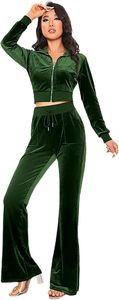 Ensemble de survêtement en velours de luxe tendance pour femmes, sweat-shirt à manches longues décontracté, pantalon évasé, col montant, vente chaude - Product Image 5