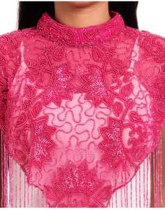 Conception parfaite pour tenue de club Robe de soirée brodée de perles à la main luxueuse Cape brillante à franges en mousseline de soie portable - Product Image 6