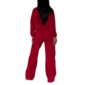 Ensemble jogging et sweat-shirt à demi-zip pour femme, tissu brossé doux, coupe décontractée, vêtements de détente d'hiver, production en gros - Product Image 2