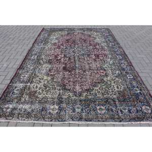 Tapis de Sol Vintage en Laine Rouge Beige Turc 7 'X 10' 1 Ft Style Boho Grand Rectangle Patchwork Motif Abstrait Tapis de Chambre en Latex - Product Image 1