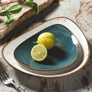 Nouvelles assiettes en céramique <span class=keywords><strong>de</strong></span> forme irrégulière, résistantes à la chaleur, en <span class=keywords><strong>porcelaine</strong></span> marron marbrée nordique, pour salade, sashimi, vaisselle thaïlandaise - Product Image 5