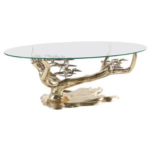 Mesa de centro de construcción de aluminio duradera con base grabada de flores y superficie de vidrio construida para áreas de alto tráfico con estilo - Product Image 1
