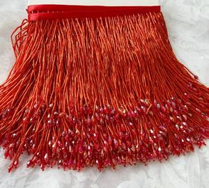 พู่ประดับลูกปัดสีแดงและสีเขียวสำหรับชุดเต้นรำการตัดแต่ง Haute Couture ขอบลูกปัด - Product Image 4