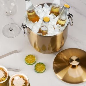 Seau à glace en métal de qualité supérieure avec finition argent poli adapté aux bars de mariage, restaurants et lieux d'événements de luxe - Product Image 6