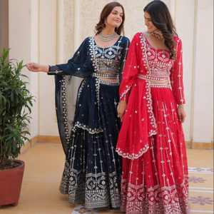 Bordado de Georgette de buena calidad con trabajo de secuencia con cinturón Lehenga para mujer, ropa de fiesta completamente cosida - Product Image 1