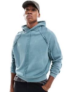 Patrón sólido térmico invierno pulóver 100% algodón puff impreso liso en blanco sudaderas con capucha logotipo personalizado sudaderas con capucha de lana para hombres - Product Image 3