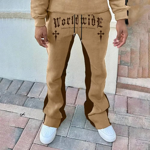 Pantalon de jogging surdimensionné en éponge française délavé au soleil pantalon de survêtement évasé vintage imprimé de lettres en détresse pour hommes vente en gros - Product Image 2