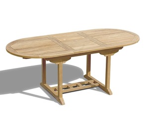 Mesa de Comedor Extensible Ovalada Moderna de Teca Sólida, Ligera, Impermeable, Resistente a los Rayos UV, para Exteriores, de Doble Hoja, Expandible de 1.5 a 2 m - Product Image 1