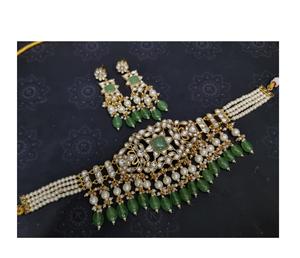 Collar de Gargantilla de Latón Chapado en Oro de Primera Calidad con Piedras de Moissanita, Juego de Aretes, Colección para Bodas y Fiestas para Mujer - Product Image 2