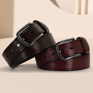 เข็มขัดหนังแท้กันน้ำสำหรับผู้ชาย หัวเข็มขัดโลหะผสมทรงสี่เหลี่ยม ลายเรียบแบบปรับแต่งได้ - Product Image 2