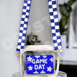 Sangle de sac à main perlée personnalisée à carreaux bleus sangles de sac de perles de rocaille en or blanc accessoires à la mode pour sacs - Product Image 1