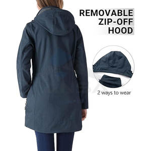 Women Long Waterproof Windbreaker Softshell Jacket Fleece Lined Warm Insulated <b>Raincoat</b> Navy Heather - Product Image 2