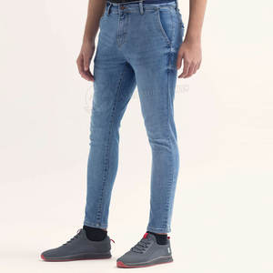 Pantalones vaqueros rectos ajustados de tiro medio para hombre, 100% algodón, cómodos, informales, ligeros, de tela de lona alta, teñidos lisos - Product Image 2