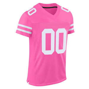 Maillot de football rose personnalisé avec des rayures blanches, tissu en maille respirant, col en V, manches courtes, antibactérien, vêtements de sport d'équipe - Product Image 2
