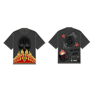 Camiseta de cuello redondo con logotipo gráfico OEM ODM personalizada, camiseta de gran tamaño de algodón pesado, diseños delanteros y traseros transpirables - Product Image 1