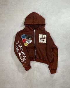 ผู้ผลิตเสื้อฮู้ดซิปเต็มตัวคุณภาพสูง ผ้าเฟรนช์เทอร์รี่ สตรีทแวร์ ผ้าฝ้ายหนานุ่ม ทรงโอเวอร์ไซส์ แบบครอป - Product Image 4