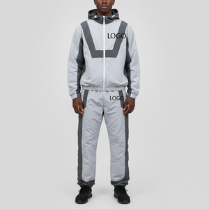 Conjunto Deportivo de Invierno de Algodón con Estampado de Patchwork Personalizado de Alta Calidad OEM, Chaqueta Cortavientos Extra Grande con Cremallera de 2 Piezas para Gimnasio - Product Image 1