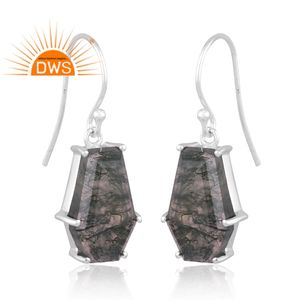 Pendientes colgantes de piedras preciosas de ágata de musgo natural de plata de ley fina de última tendencia, fabricante de joyería personalizada - Product Image 3