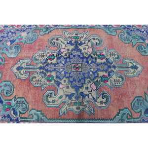 4.3x7.1 ft Vintage Turkish Rug, Area Rug, <b>Red</b> Blue Striped <b>Wool</b> Rug - Product Image 5