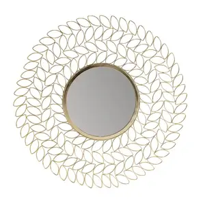 Заводское креативное дизайнерское привлекательное и просто украшенное золотистое круглое металлическое настенное зеркало ручной работы для кровати, гостиной