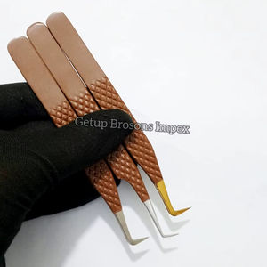 แหนบต่อขนตาปลายแหลม 90 องศา สีน้ำตาลเคลือบผง สแตนเลส ด้ามจับเพชร อุปกรณ์เสริมความงาม - Product Image 3