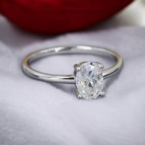 Handmade <b>925</b> Unisex <b>Silver</b> <b>Ring</b> Natural Oval Moissanite Single Stone Classic Style Engagement Wedding Anniversary Parties Prong - Product Image 2