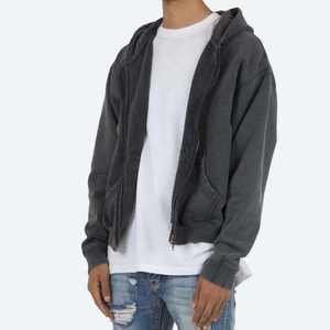 quality French Terry Thick Heavy Cotton Blank 400g Mens Acid Wash Oversized vintage Hoodie Double Zipper acid wash hoodie men - Product Image 2