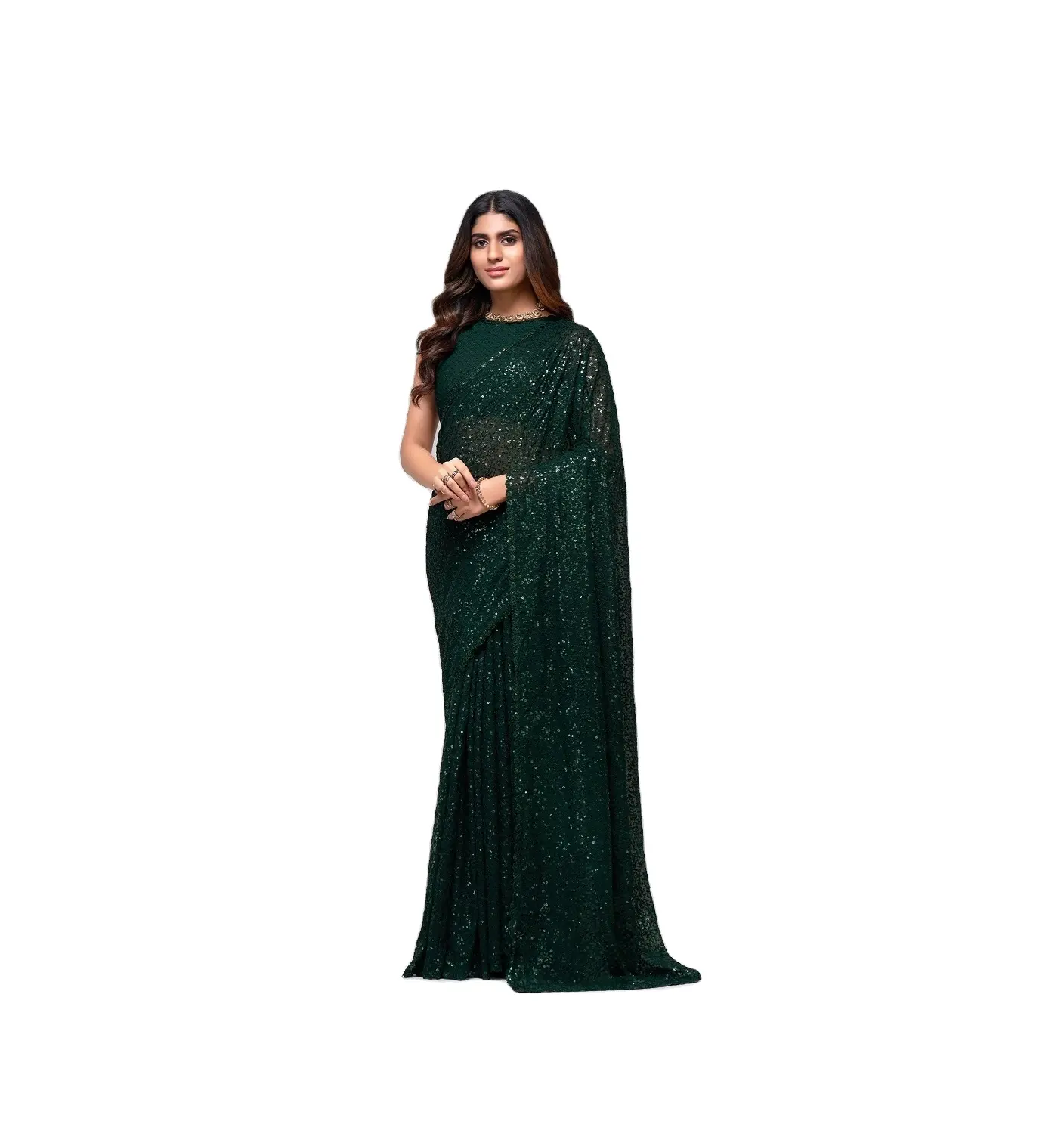 Georgette Saree bluz ile özel koleksiyon başlatılması parti aşınma kullanımı için birden fazla pul nakış çalışması