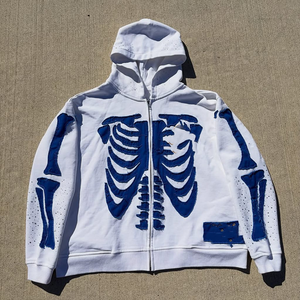 Sudadera con capucha bordada con apliques desgastados de 450Gsm personalizada para hombre, cuello con capucha con patrón sólido y cremallera completa de gran tamaño para invierno - Product Image 5