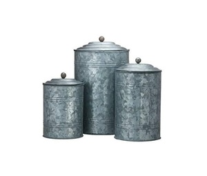 ถังโลหะชุบสังกะสีมีฝาปิดสำหรับตกแต่งชุดโถและภาชนะบรรจุ3ชิ้น - Product Image 3