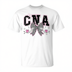 T-Shirt da Donna per Assistenti Infermieristiche Certificate con Motivo a Quadri, Abbigliamento Promozionale Ispirato al Design CNA - Product Image 2