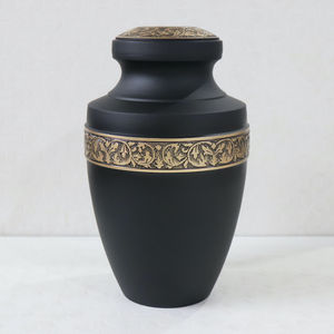 Urna de cremación metálica de aluminio elegante con diseño de bandas antiguas utilizada para mantener las cenizas de los humanos de forma segura - Product Image 5
