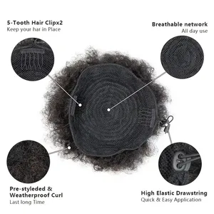 Durable Afro Puff Chignon Cordon Queue de Cheval Auto-Adhésif Extension de Cheveux Synthétiques Fluffy Kinky Curly Kid Hair Accessoire <span class=keywords><strong>4</strong></span> - Product Image 3