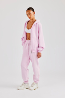 Vente en gros, ensemble sweat-shirt à capuche et pantalon de survêtement zippé 100% coton 300gm pour femmes, surdimensionné rose, lourd, baggy, survêtement zippé