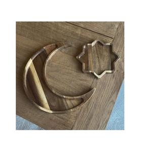 Plateaux d'étoiles de lune de décoration islamique classique en plateaux de service de Ramadan en bois pour accessoires de cuisine à la maison - Product Image 1