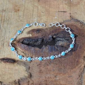 Gemstone <b>Adjustable</b> <b>Bracelet</b> Blue Turquoise 925 Sterling <b>Silver</b> December Birthstone Handmade Jewelry Gift for Birthday 11 Stone - Product Image 2