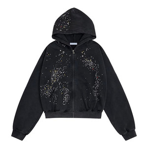 Prix Abordable, Service OEM, Sweat-shirts à Capuche en Coton 100% avec Strass pour Hommes, Tailles Grandes, Automne, Design Personnalisable en Polaire - Product Image 1
