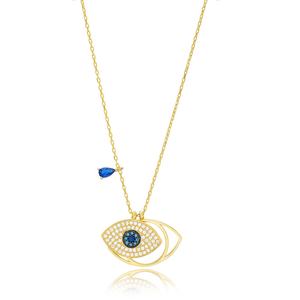 Zafiro con diseño de ojo turco con piedra de circón joyería de plata esterlina 925 hecha a mano al por mayor turca - Product Image 1