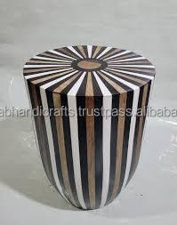 Mesa Auxiliar Redonda con Incrustaciones de Hueso, Mesa de Centro con Incrustaciones de Hueso, Mesa Auxiliar Redonda con Incrustaciones de Hueso, Taburete de Tambor Hecho a Mano - Product Image 5